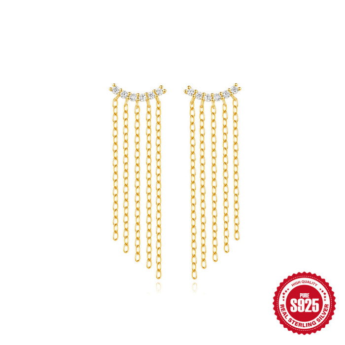 New S925 Sterling Silver Sparkling Long Tassel Zircon Earrings for Women Unique Design High-end Earrings Studs Jewelry