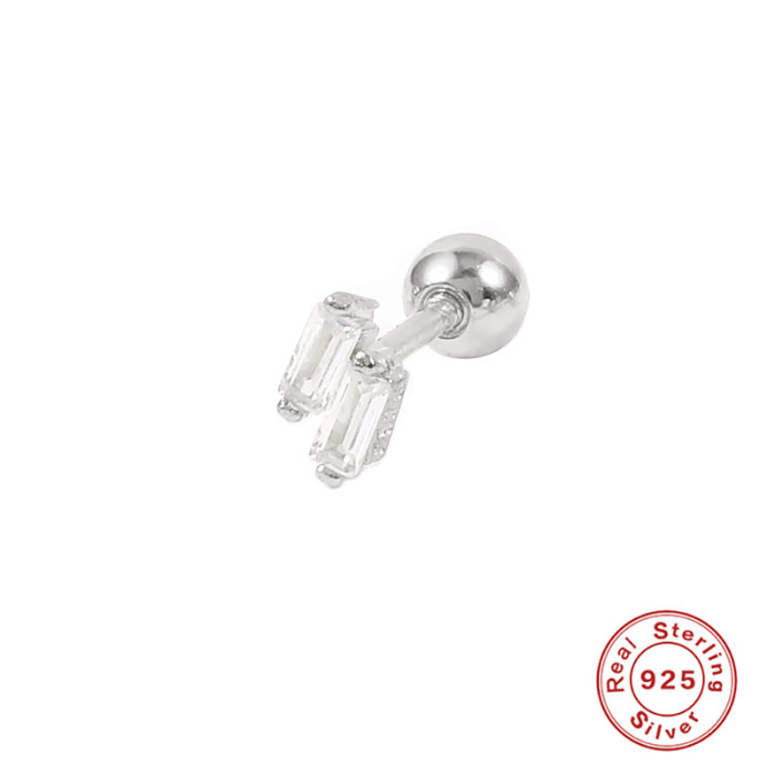 S925 Sterling Silver Mini Square Diamond-Studded Threaded Piercing Ear Bone Stud Earrings Cross-Border Hot-Selling Trendy Ins Style Earrings