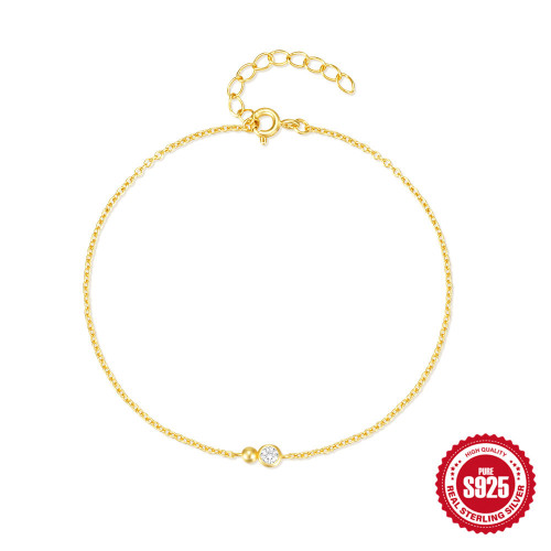 S925 Sterling Silver Single Diamond Round Ball Bracelet for Women, Korean and Japanese Fashion, Niche Design, High-end Sense, Inlaid Diamond Bracelet, Forest Style Jewelry