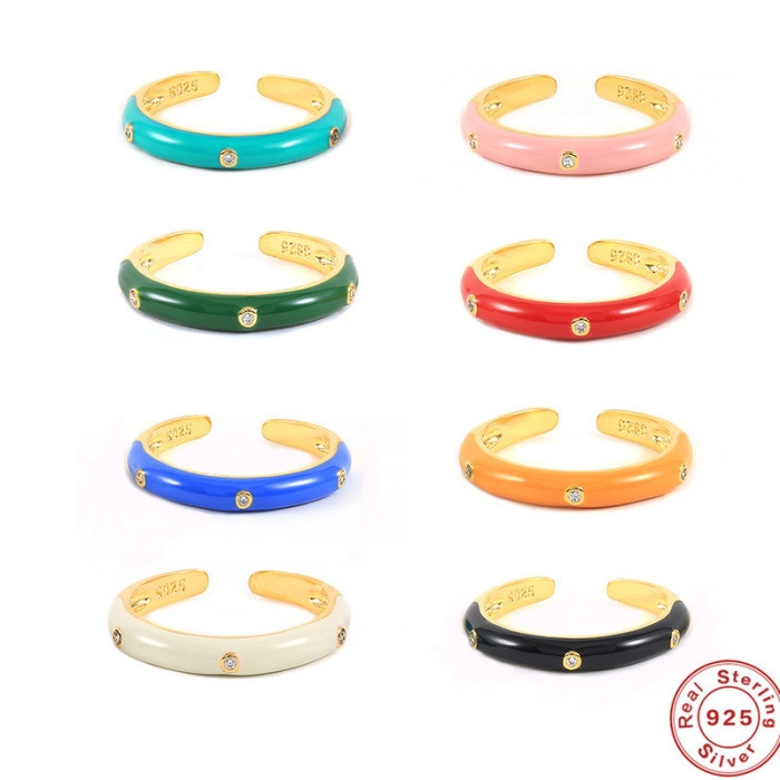 S925 Sterling Silver Round Stone-Inlaid Oil Drop Ring Hot Selling Light Luxury Fashion Simple Versatile Open Ring