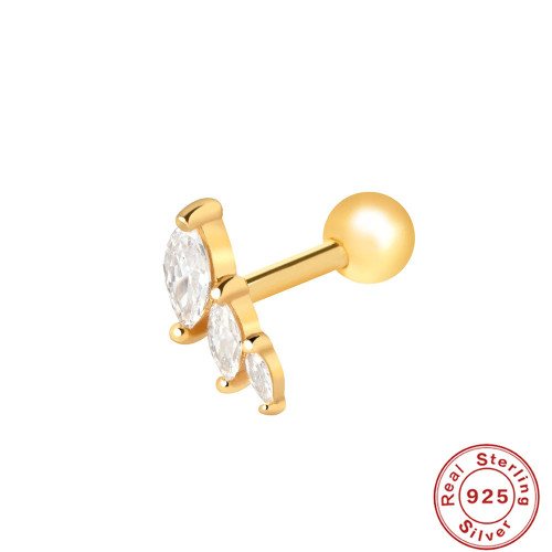 S925 Sterling Silver Simple Large and Small Horse Eye Diamond-Studded Threaded Piercing Ear Bone Stud European and American Hot-Selling Cross-Border Trendy Ear Jewelry