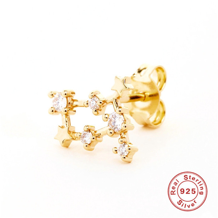 S925 Sterling Silver Irregular Zodiac Sign Stone-Studded Pentagram Earrings Bestselling Creative Style Earrings for...