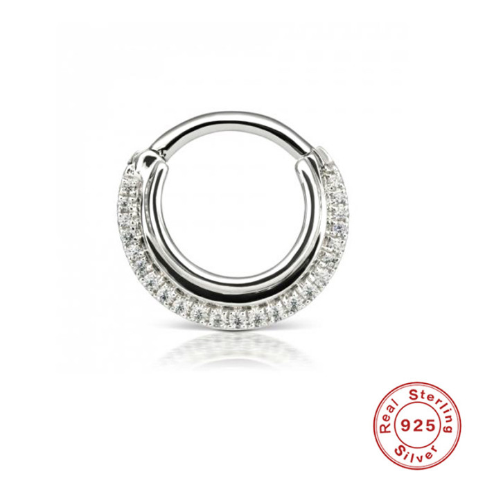 S925 Sterling Silver INS Smooth Surface Diamond Inlaid Line Round Soft Bone Stud Piercing Irregular Nose Ring Body Piercing Ear Bone Stud