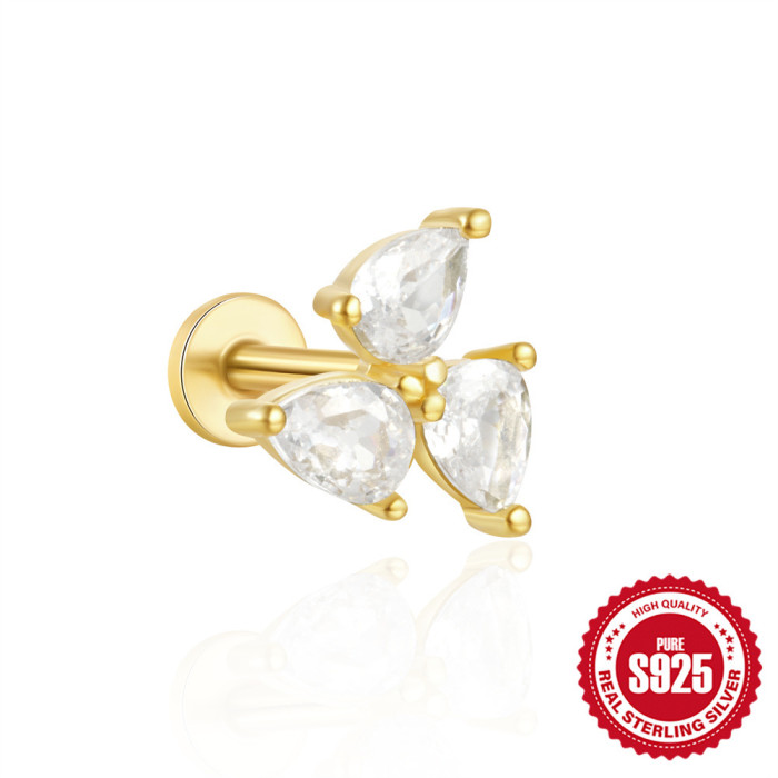 S925 Sterling Silver Flat Thread Piercing Chain Earrings European and American Hot Selling Fashion Inlaid Diamond Opal Ear Bone Stud Earrings for Women