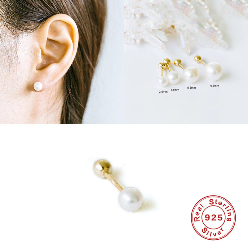 S925 Sterling Silver Simple Pearl Threaded Piercing Ear Bone Stud Korean and Japanese Bestselling Cross-Border Trendy Creative Single Earring