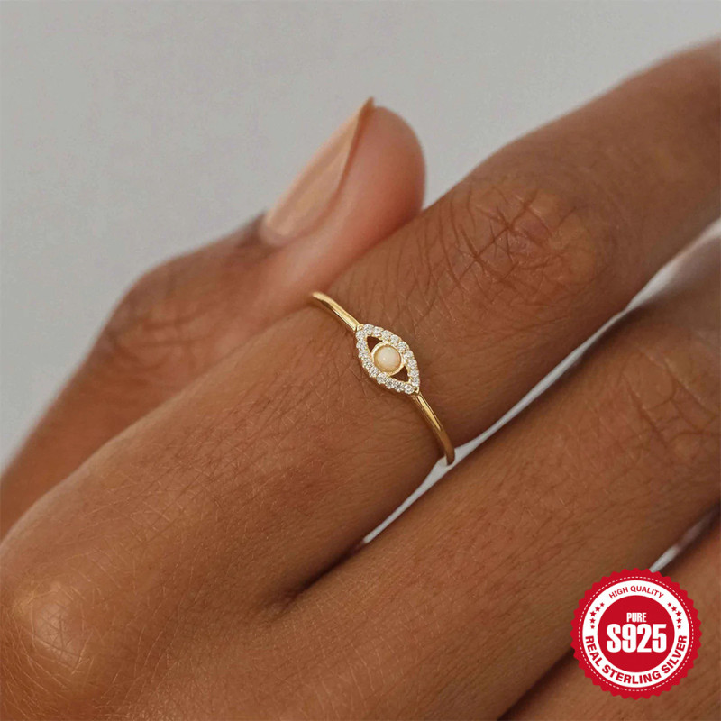 S925 Sterling Silver Opal Eye Diamond Ring European and American Fashion Simple Ins Style Women's Wedding Ring