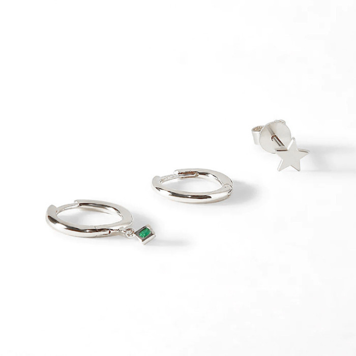 S925 Sterling Silver Star Glossy Hoop Earrings Ear Clips Earrings Hot Sale Set of Three Simple Ins Style Earrings Set...