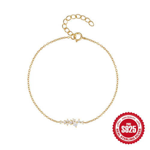 S925 Sterling Silver Bracelet for Women with Inlaid Diamonds, Simple and Elegant, Hypoallergenic, Trendy Ins Style, Popular Cross-Border European and American Bracelet