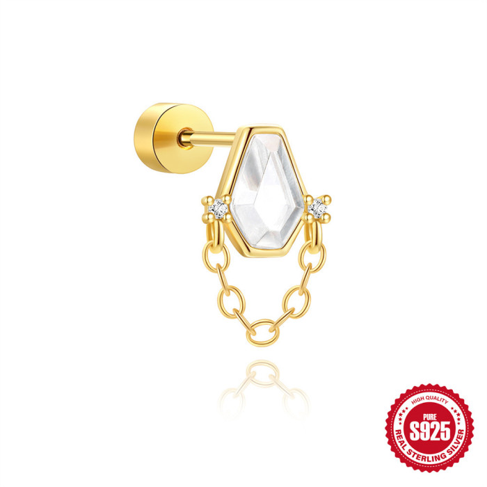 S925 Sterling Silver Super Flash Zircon Geometric Butterfly Inlaid Diamond Flat Head Cylinder Thread Piercing Ear Bone Nail Cross-Border Hot Selling Model