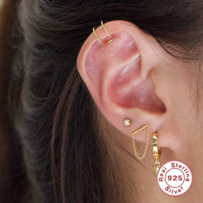 925 Sterling Silver Simple INS Smooth Double Layer Line Earrings Ear Clips European and American Hot Selling Fashion INS Non-Pierced Ear Jewelry