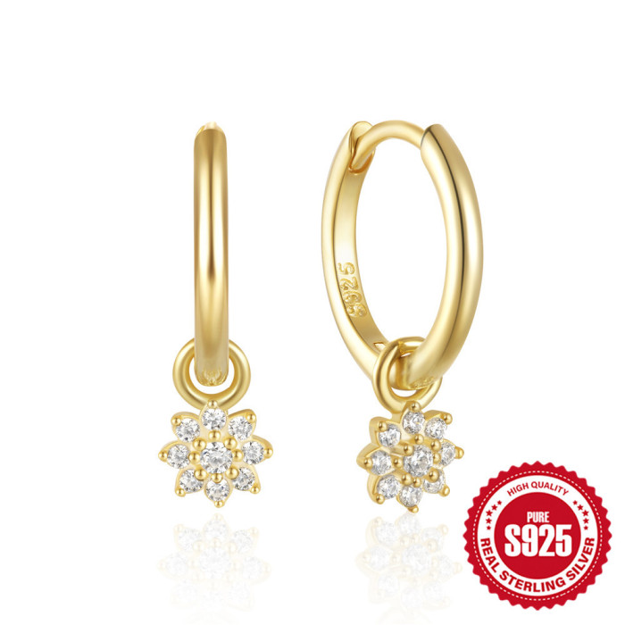 S925 Sterling Silver Sunflower Hoop Earrings European and American Cross-Border Hot Selling INS Style Super Sparkling Diamond-Studded Women's Earrings Jewelry