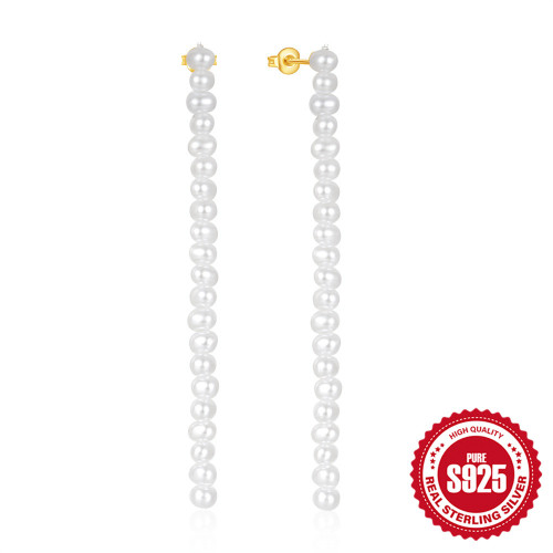 S925 Sterling Silver Long Tassel Pearl Design Earrings Korean and French Retro Light Luxury Elegant Versatile Earrings for Women