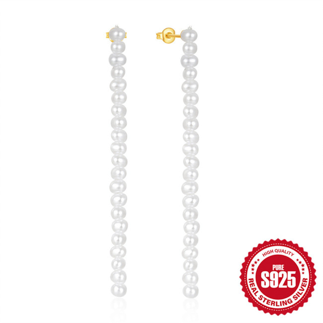 S925 Sterling Silver Long Tassel Pearl Design Earrings Korean and French Retro Light Luxury Elegant Versatile Earrings for Women