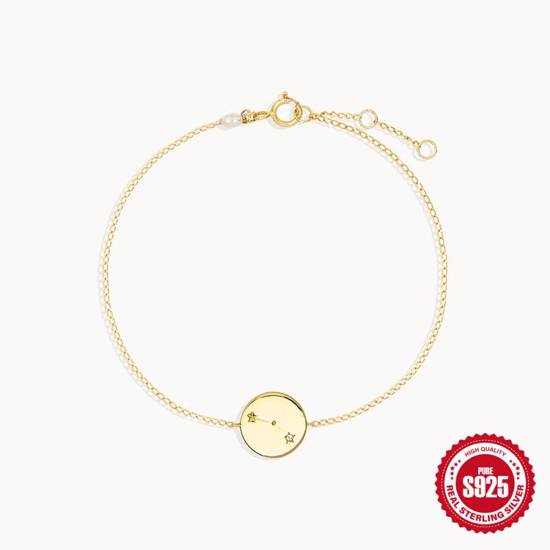 S925 Sterling Silver Daily Versatile Twelve New Zodiac Diamond-Encrusted Bracelet for Women European and American Fashion Ins Style Small Round Pendant Bracelet