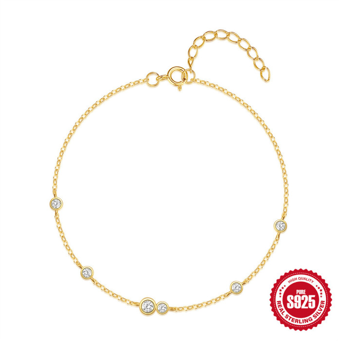 S925 Sterling Silver Niche Design Round Diamond-Encrusted Light Luxury Elegant Bracelet Korean Style Internet Celebrity Same Style High-End Feel Jewelry for Women