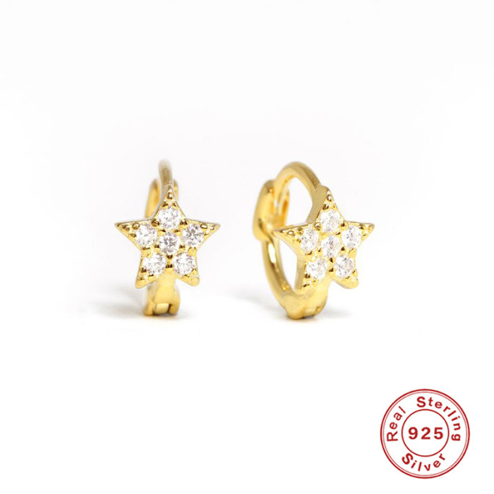 S925 Sterling Silver Five-Pointed Star Stone-Inlaid Soft Bone Ear Hoop Ear Clip Fashion Ins Style Mini Trendy Earri...