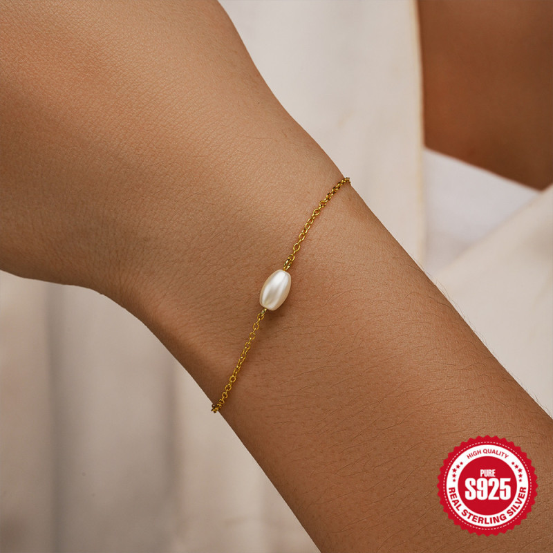 S925 Sterling Silver Simple Pearl Bracelet for Daily Wear, Korean Style Internet Celebrity Same Style Niche Design Bracelet for Women