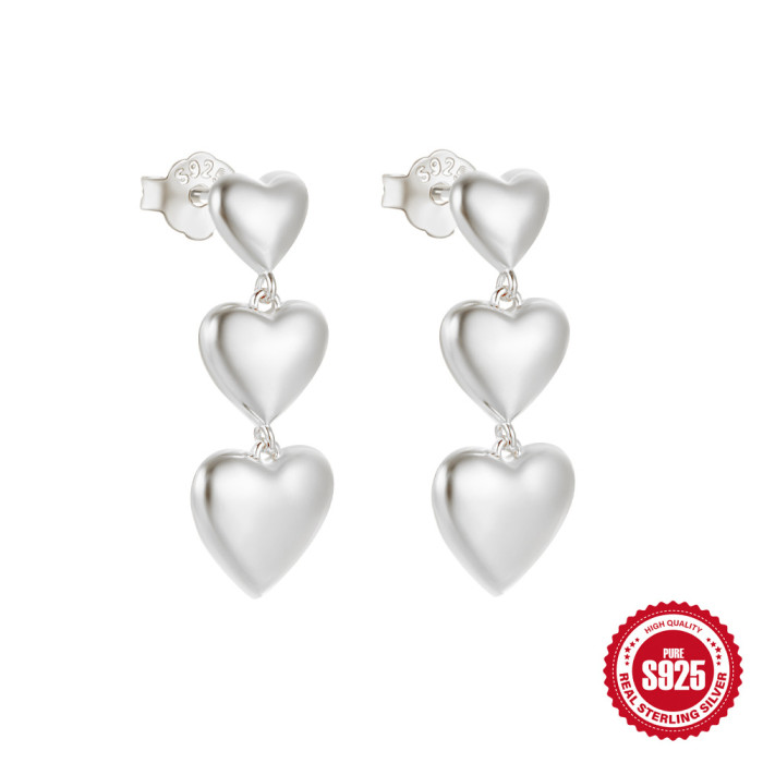 New 925 Sterling Silver INS Style Big and Small Heart Glossy Earrings Studs Earrings European and American Hot Selling Minimalist Versatile Earrings
