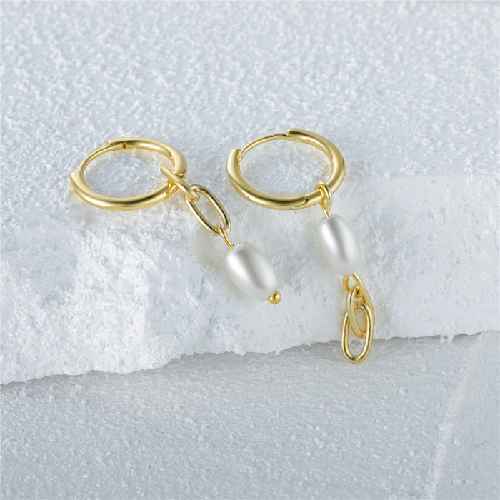S925 Sterling Silver INS Chain Tassel Pearl Earrings Hoop Earrings Korean Style Elegant High-Class Evening Wear Earrings