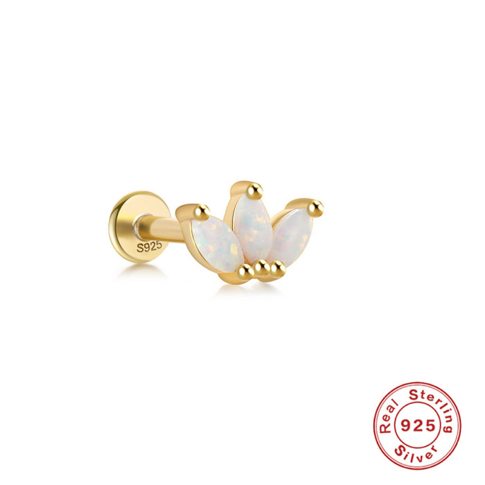 925 Sterling Silver Opal Flat Head Piercing Jewelry Cross-Border Hot Sale High-End Threaded Ear Bone Stud Earrings Jewelry for Women and Men