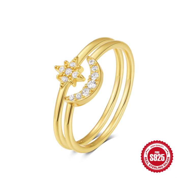 New S925 Sterling Silver Moon Inlaid Diamond Engagement Ring Korean Style Internet Celebrity High-end Daily Wear Wedding Ring Jewelry