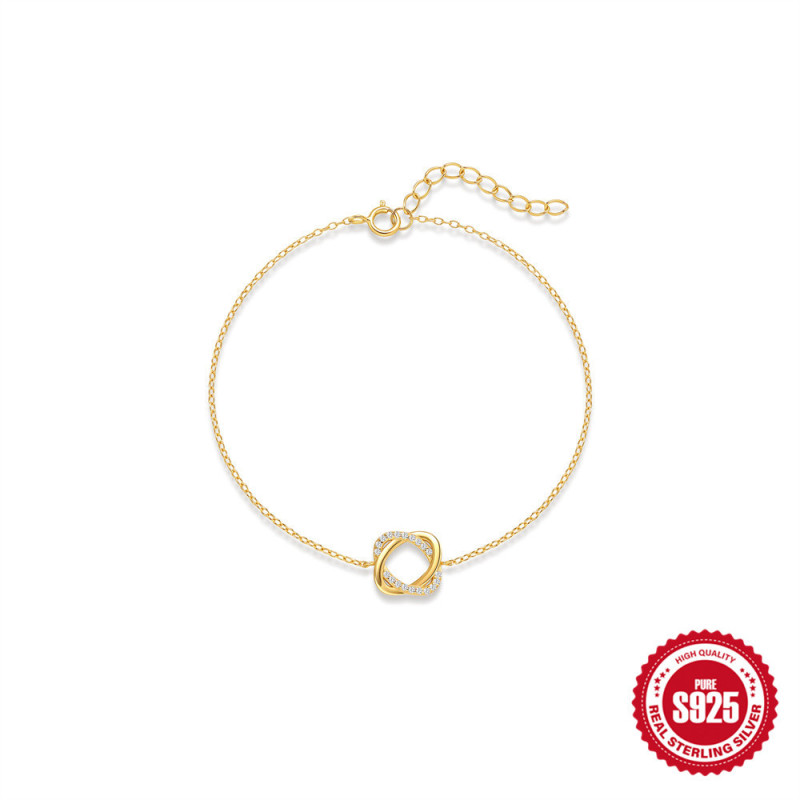 S925 Sterling Silver Light Luxury Diamond-Studded Rose Flower Round Ring Versatile Bracelet Korean Version Niche Design Sense Elegant Versatile Jewelry