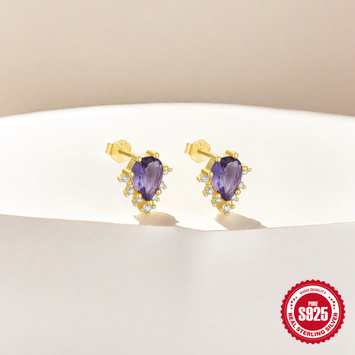 S925 Sterling Silver Water Drop Stone-Inlaid Elegant Versatile Women's Earrings Hot Selling Light Luxury High-End E...