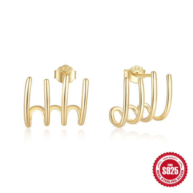 S925 Sterling Silver Unique Creative Four-Prong Polished Minimalist Earrings AliExpress Hot-Selling Earrings Elegant Earrings