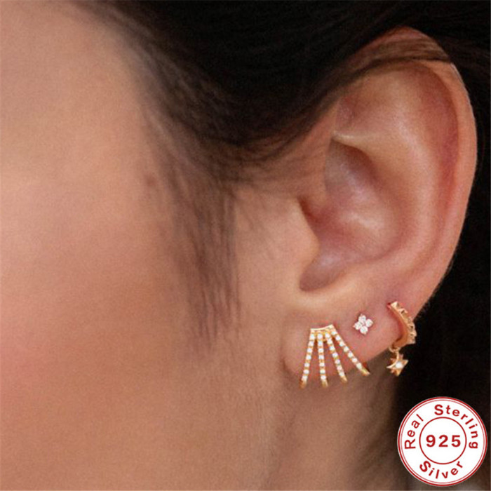 S925 Sterling Silver Stone-Inlaid Colorful Ear Cuff Non-Pierced Ear Bone Clip Earrings Korean Version Niche Design...
