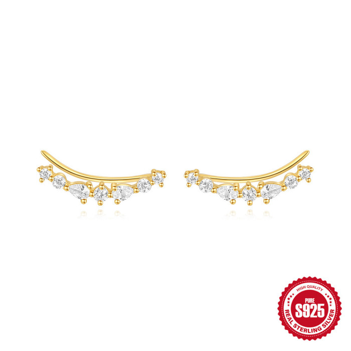 S925 Sterling Silver Geometric Inlaid Daily Wear Ear Clip Earrings European and American Hot Selling Light Luxury Diamond Inlaid Versatile Earrings for Women