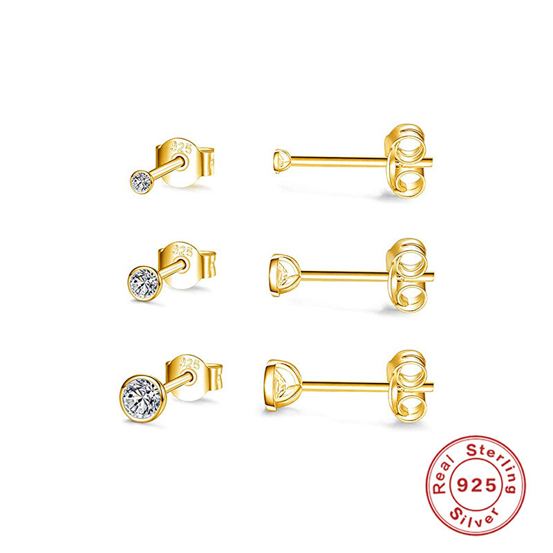 S925 Sterling Silver INS Style Personality Diamond Stud Earrings European and American Fashion Simple Earrings Set of 3 Mini Diamond Stud Earrings