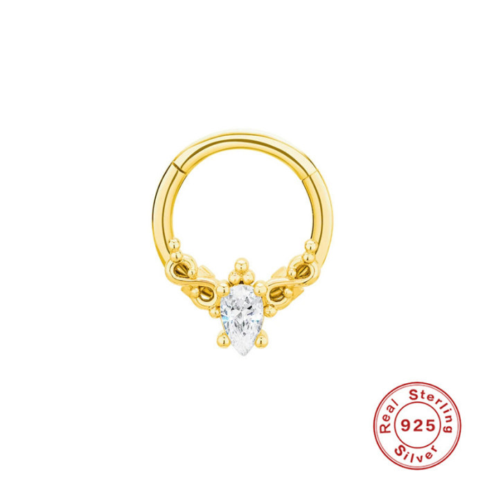 S925 Sterling Silver Single Diamond Cartilage Piercing Small Earrings Hoop Jewelry European and American Hot Sale K Gold Plated Light Luxury Mini Nose Ring