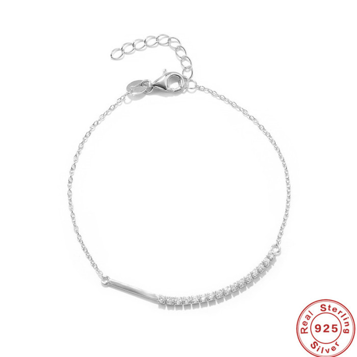 S925 Sterling Silver Personalized Design Stone-Studded Square Long Strip Women's Bracelet AliExpress Bestselling Tr...