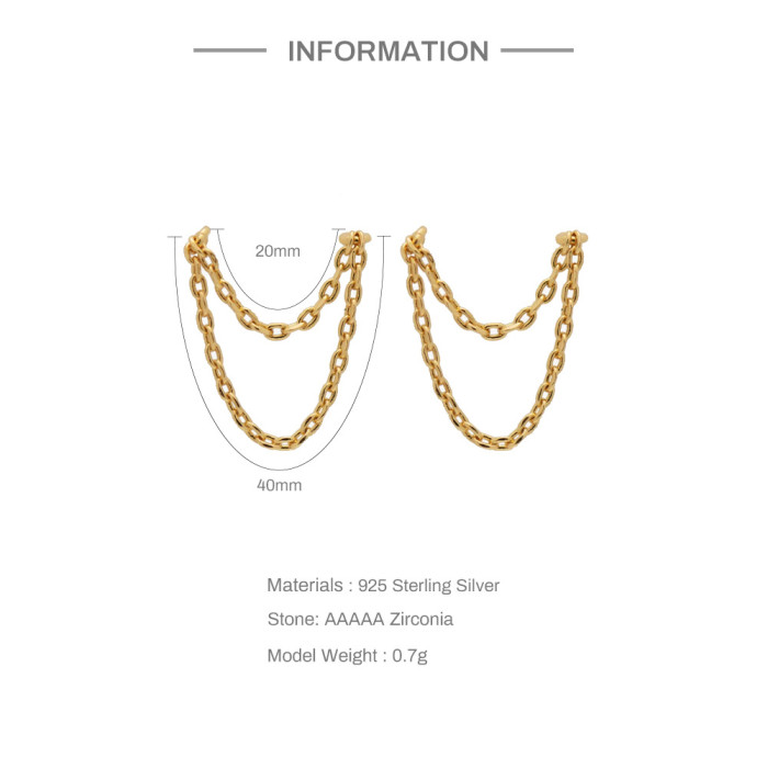 S925 Sterling Silver Hot-Selling Earrings Fashion Ins Style Stud Earrings Chain Tassel Ear Thread Female Chain