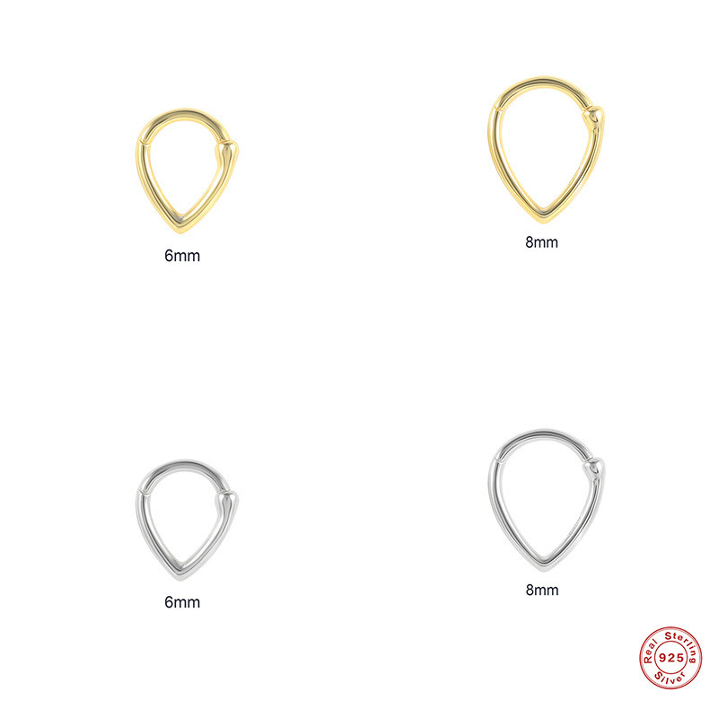 S925 Sterling Silver Egg-Shaped Smooth Piercing Cartilage Hoop Nose Stud Cross-Border Trendy Personality European and American INS Style Earrings Nose Ring