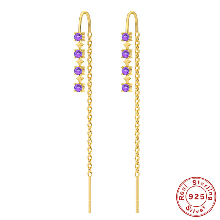S925 Sterling Silver Korean Style Light Luxury Diamond-Studded Tassel Threader Earrings European and American Hot-Selling Trendy Personality INS Ear Cuff Earrings
