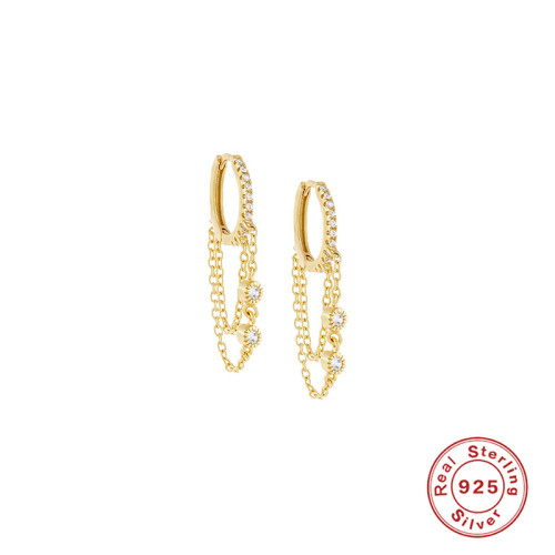 S925 Sterling Silver Inlaid Diamond Chain Earrings Hoop Earrings Fashion Bestselling Personality Trendy Minimalist Creative Ear Clips