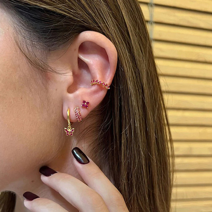 S925 Sterling Silver Butterfly Stone-Inlaid Earrings Hoop Earrings Ear Clips Earrings Hot Selling Creative Personal...