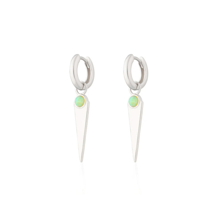 S925 Sterling Silver Earrings Geometric Triangle Opal Australian Opal Ear Clips Earrings European and American Fashion Hot Selling Ins Style Earrings
