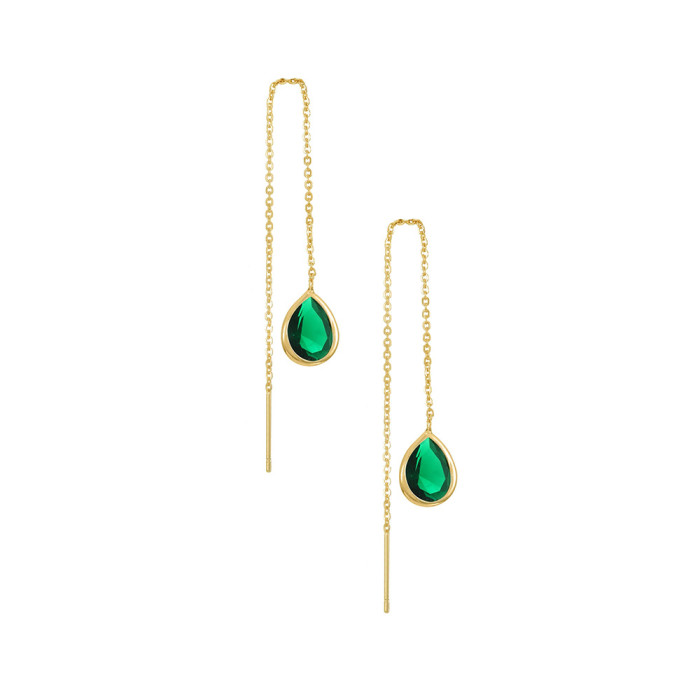S925 Sterling Silver Gold Water Drop Threader Earrings European and American Fashion Ins Style High-end Versatile Socialite Elegant Earrings
