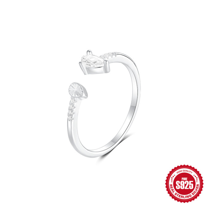 S925 Sterling Silver Moon Double Layer Butterfly Horse Eye Inlaid Diamond Star Open Ring Korean and Japanese Niche Design Index Finger Ring
