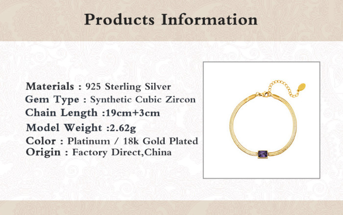 S925 Sterling Silver Stone-Inlaid Flat Snake Bracelet for Women, Korean and French Style, Niche Light Luxury Fashio...