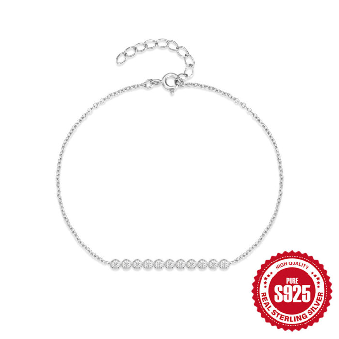 New 925 Sterling Silver Single Row Stone-Studded Elegant Versatile Bracelet Internet Celebrity Hot-Selling Same Sty...