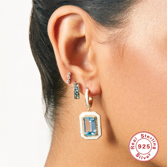 S925 Sterling Silver Stone-Inlaid Colorful Zircon Hoop Earrings Classic Simple Basic Hoop Earrings for Women