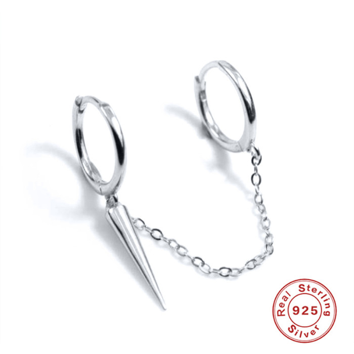 S925 Sterling Silver Single Mixed Chain Double Wear Pendant Hoop Earrings European and American Fashion Simple Personality INS Earrings
