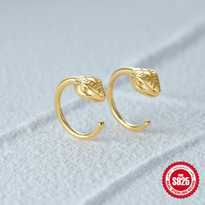 S925 Sterling Silver Fun Creative Little Snake C-shaped Ear Hook Ear Stud Ear Clip European and American Personality Trendy INS Earrings for Women