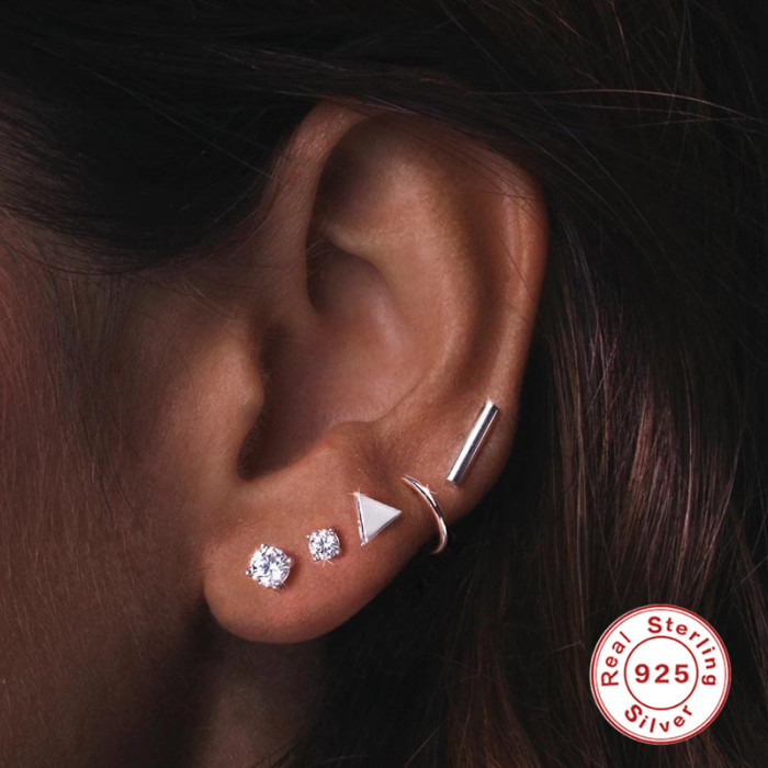 S925 Sterling Silver Straight Bar Smooth Stud Piercing Earrings European and American INS Minimalist Creative Ear Bone Stud Soft Bone Earrings
