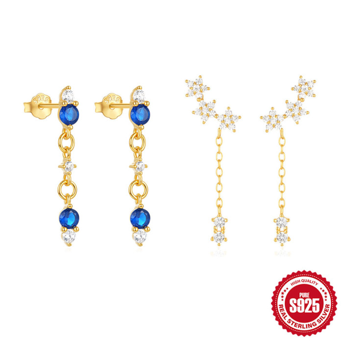 New S925 Sterling Silver Flower Inlaid Diamond Stud Earrings European and American Hot-Selling Elegant Niche Five-Pointed Star Design Earrings