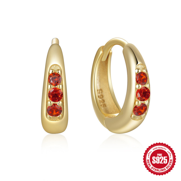 S925 Sterling Silver INS Style Diamond-Studded Elegant Hoop Earrings, European and American Hot-Selling Light Luxury Color Diamond High-End Ear Jewelry