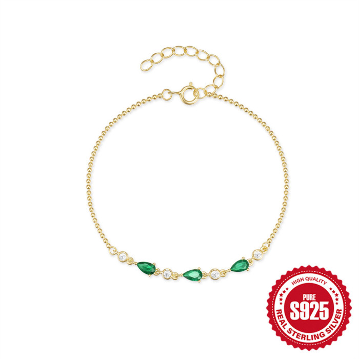 New S925 Sterling Silver Mini Round Bead Chain Water Drop Zircon Bracelet European and American Hot Selling Elegant Versatile Personality Jewelry for Women
